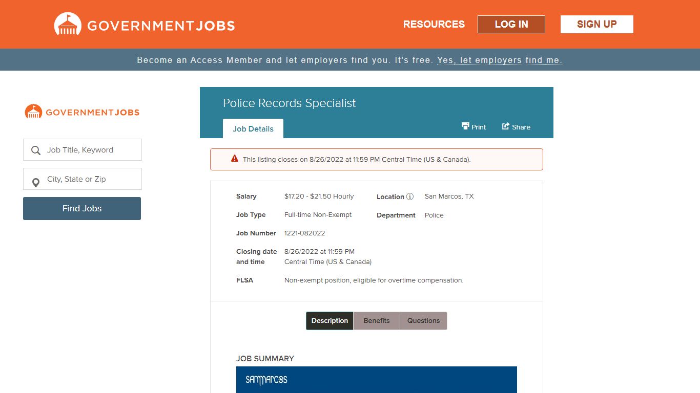 Police Records Specialist | Government Jobs